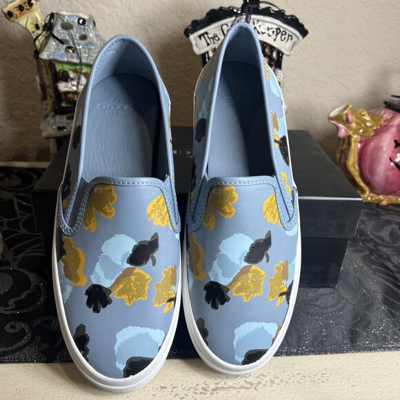 Coach Chrissy Floral Cornflower Leather Slip on Sneakers Size 7.5M - Picture 9 of 11